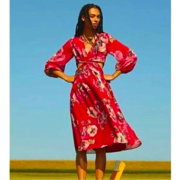Ranna Gil floral side cuts midi dress NWT - Picture 1 of 9